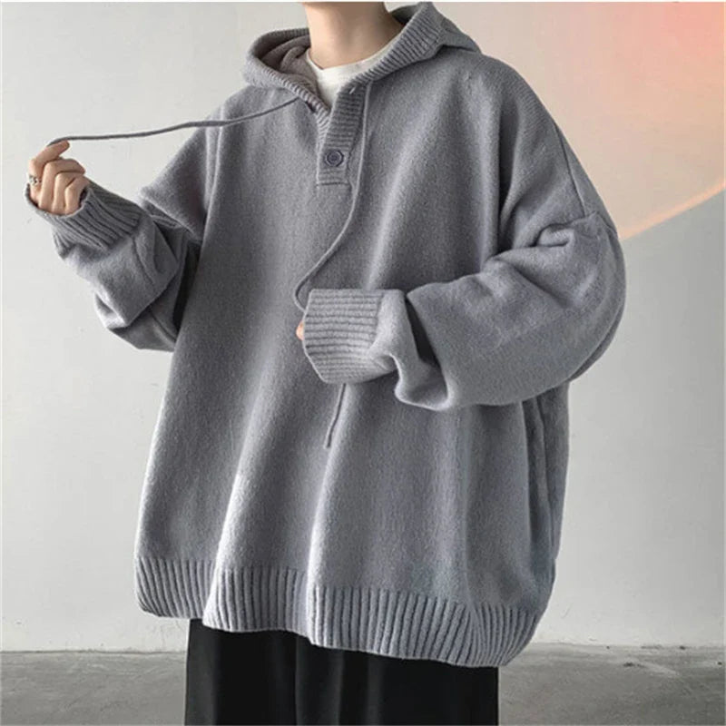 saferido Men's Hooded Sweaters Spring Autumn Fashion Pullover Loose Solid Knitted Sweater Korean Tide Streetwear Men Knitwear Hoodies