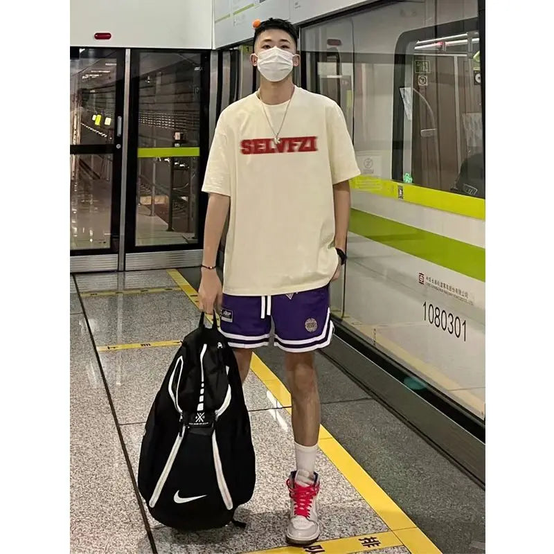 American Retro 100% Cotton Letter Print T Shirt for Men Hip-hop Trend Short Sleeve Oversized T Shirt Men Loose Summer Casual Top