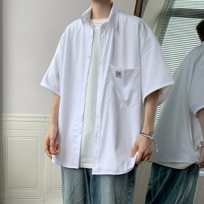 Men's Corduroy Long Sleeve Shirts Autumn Korean Shirt Unisex Fashion Casual Oversize Shirt Printed Clothing