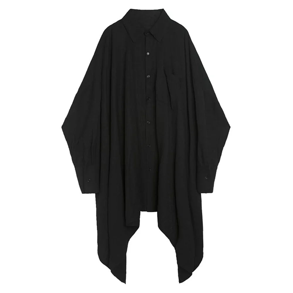 saferido Mens Harajuku Irregular Shirt 2024 Spring New Fashion Goth Handsome Loose Oversized Lapel Fashion Long Sleeve Cloak Unisex
