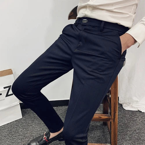 saferido Men's Suit Pants Spring and Summer New High-quality Slim Pants Fashion Casual Nine-point Pants Men's Clothing Formal Trousers