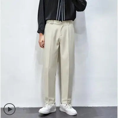saferido Men's Trendy Loose Straight Pants Slim Fit Formal Casual Pants Fashions British Business Grey/black/green Suit Pants M-3XL