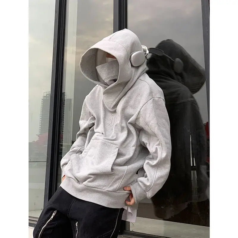 saferido Korean Street Style Solid Color High Collar Oversized Hoodie Men Fashion Loose Casual Hooded Top Harajuku New Sweatshirt Hoodie