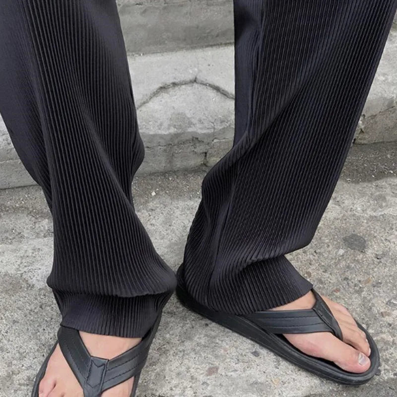 saferido Summer Pleated Pants Men Fashion Gray Black Ice Silk Pants Men Streetwear Korean Loose Straight Pants Mens Baggy Trousers M-3XL