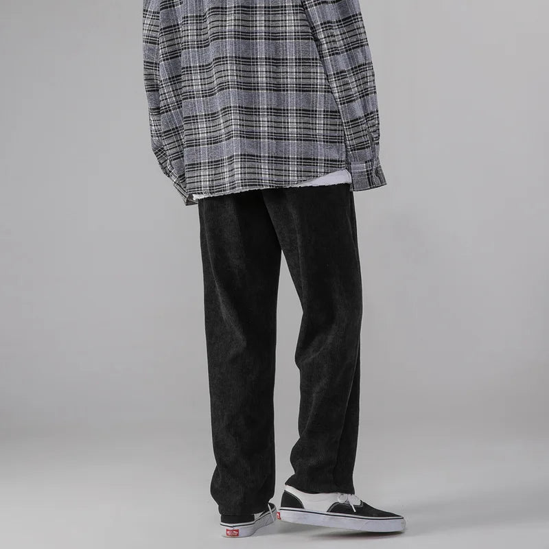 saferido Men's Corduroy Pants Trendy Brand Loose Straight Pants Korean Wide Leg Pants Couple Style Home Casual Pants Beige Black Brown