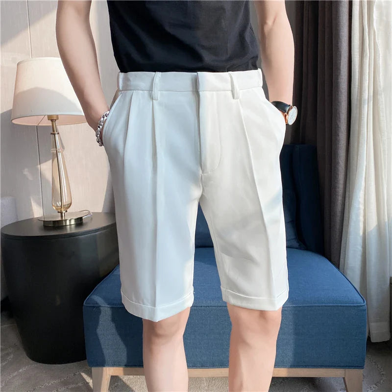 saferido Korean Style Summer Suit Shorts Men Clothing Straight Business Formal Wear Slim Fit Casual Short Homme Knee Length Quality
