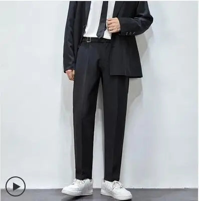 saferido Men's Trendy Loose Straight Pants Slim Fit Formal Casual Pants Fashions British Business Grey/black/green Suit Pants M-3XL