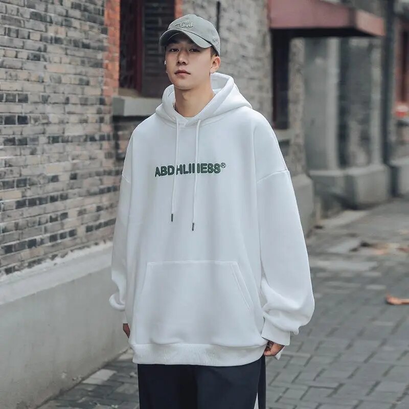 Autumn Letter Graphic Vintage Hoodies Men American Casual Hooded Sweatshirt Fashion Jumper Baggy High Street Male Pullovers