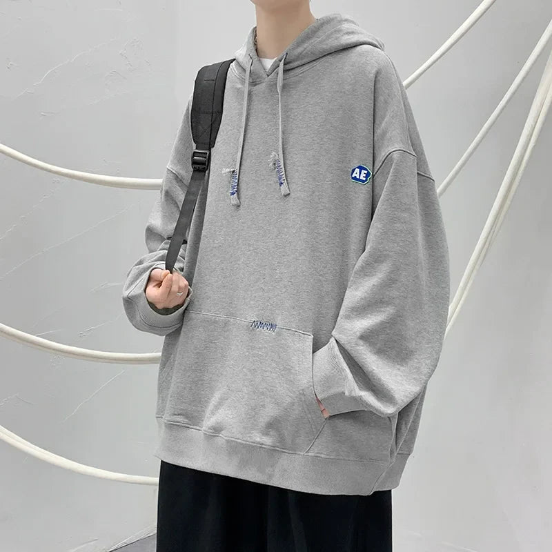 saferido Casual Autumn Man Hooded Sweatshirts Classic Solid Color Loose Oversized Hoodie College Style Japanese Hoodies Designer Tops