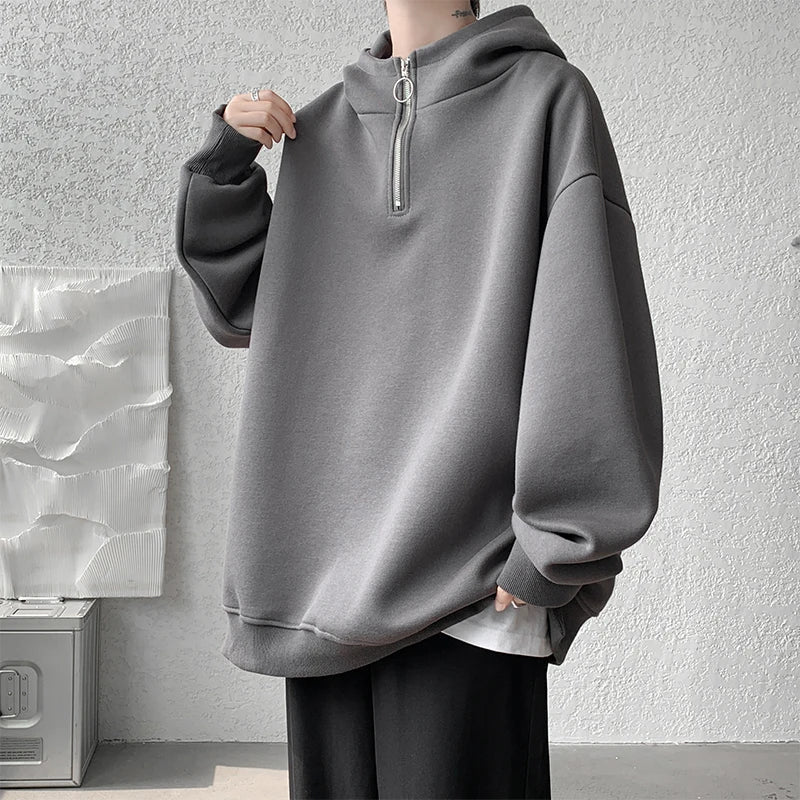 saferido Turtleneck Hoodie Zipper Pullovers Streetwear Hip Hop Hooded Sweatshirt Men Clothing Korean Couples Harajuku Coat