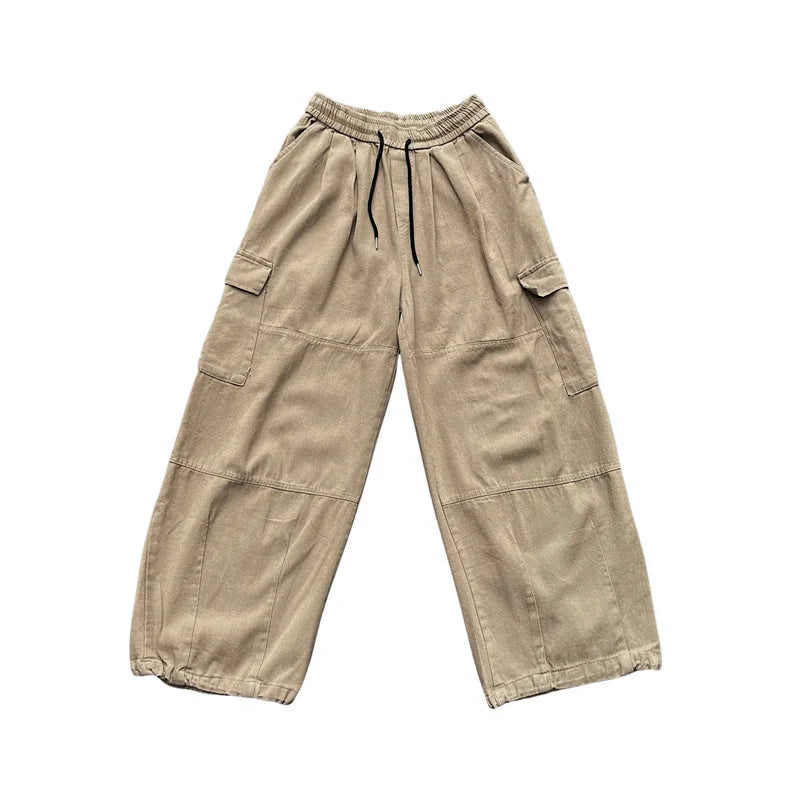 saferido Khaki Cargo Pants Men Elastic Waist Baggy Trousers Fashion Overalls Oversized Bottoms Summer Vintage Male Y2K Clothes Streetwear