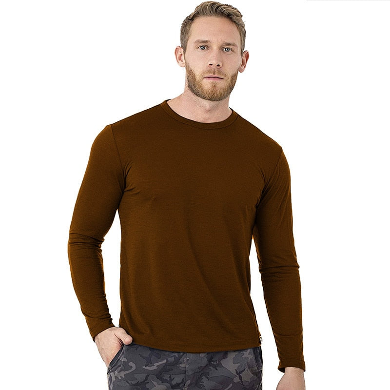 Men's 100% Merino Wool Thermal long sleeve T Shirt Base Laye Merino Wool Shirt 250g Wicking Breathable Anti-Odor