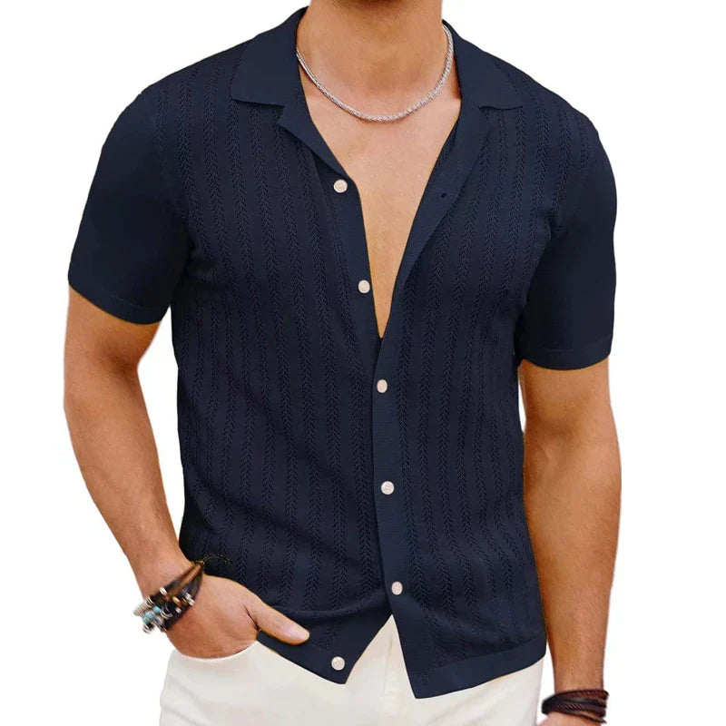 Men's Summer Short Sleeve Polo Shirt Knitted Stripe Solid Breathable Cardigan Shirt Male Streetwear Casual Polo Shirts