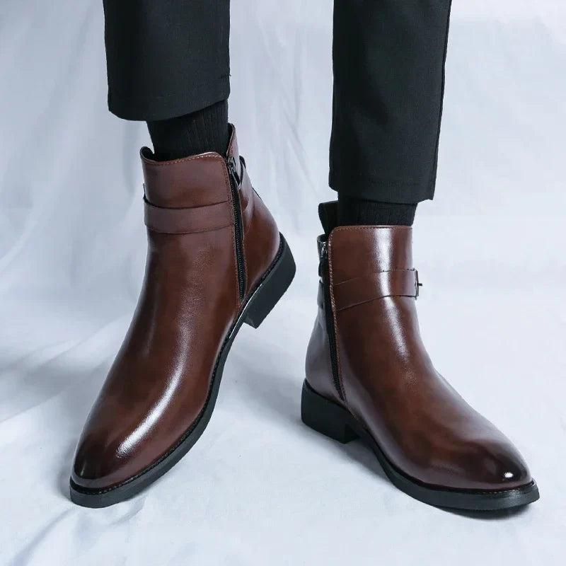 saferido Luxury brand leather shoes men's boots formal leather oxford shoes dress boots chelsea business ankle boots men 38-47