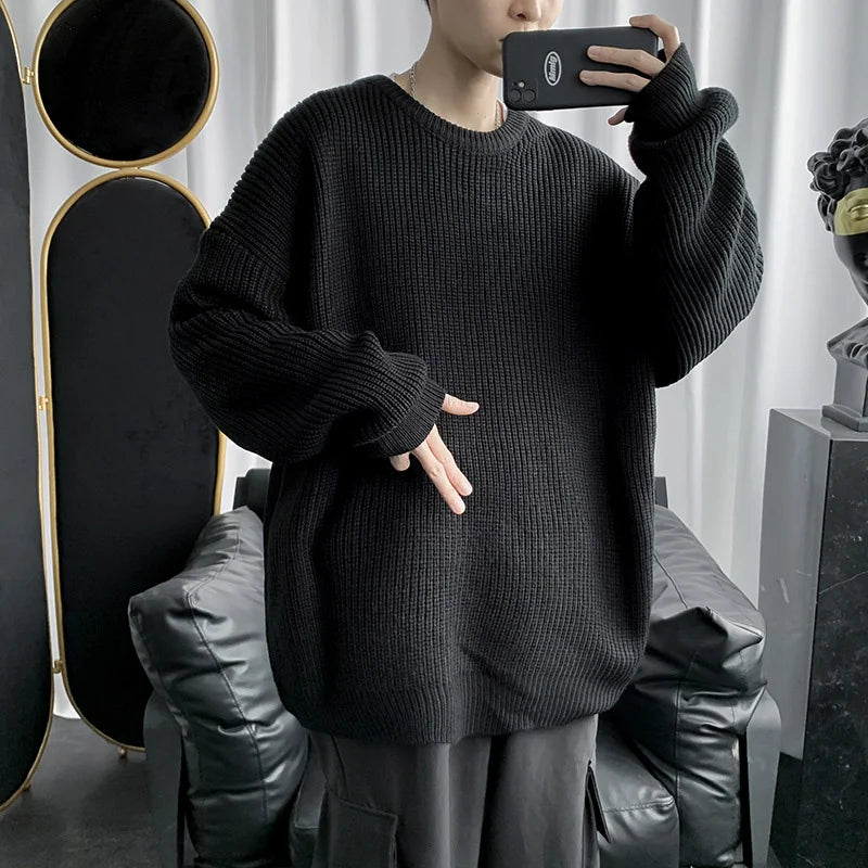 saferido Knitted Sweater Men Autunmn Winter Warm Clothing Korean Fashion Long Sleeves Top Vintage Solid Baggy Pullover Y2K Male Clothes