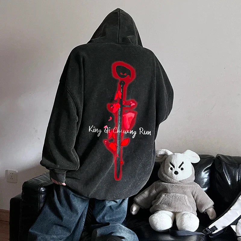 saferido Men's Multi-color Sweatshirt American Retro Washed and Old Hoodie Autumn and Winter Couple's Model Loose Top Sleeve Tops