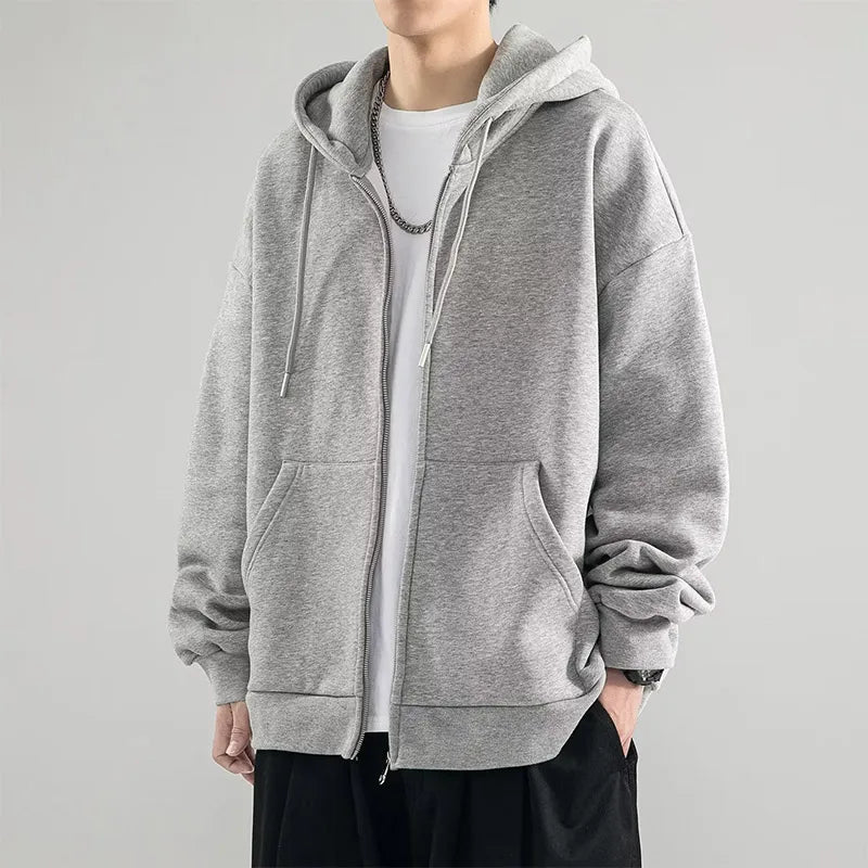New Men's Jacket Sweatshirt Autumn Casual Solid Zipper Pocket Hoodie Loose All-match Trend Tracksuit Cardigan Oversize Top