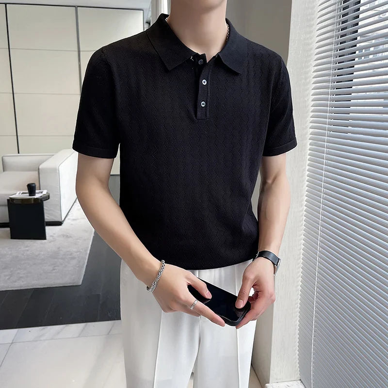 saferido British Style Men's Summer Casual Hollow Out Short Sleeves Polo Shirts/Male Slim Fit Knitting Polo Shirts S-3XL