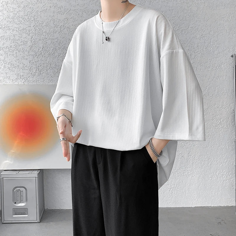 saferido High Quality Men Oversized Ice Silk T Shirts Summer Mens Half Sleeve Fashions Harajuku T-Shirt Male Solid Simple Daily Tees