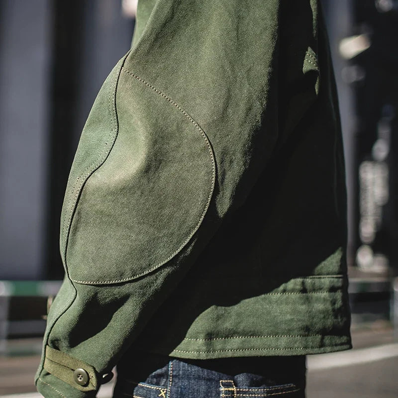 Army Green Retro bomber Jackets Misplaced Oblique Buckle Swedish Motorcycle Men's Cotton Autumn Winter Coat