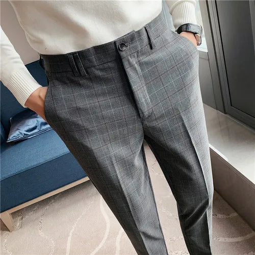 saferido Men's Spring Slim Fit Leisure Pure Cotton Business Suit Pants/Male Plaid Pencil Pantsfashion Trousers 28-38