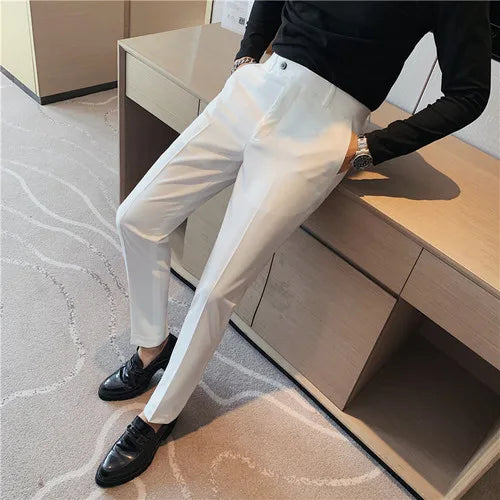 saferido Men Suit Pants Suit Pants Spring Fashion Casual Slim Business Suit Pants Wedding Party Men's Clothing Nine-point Trousers
