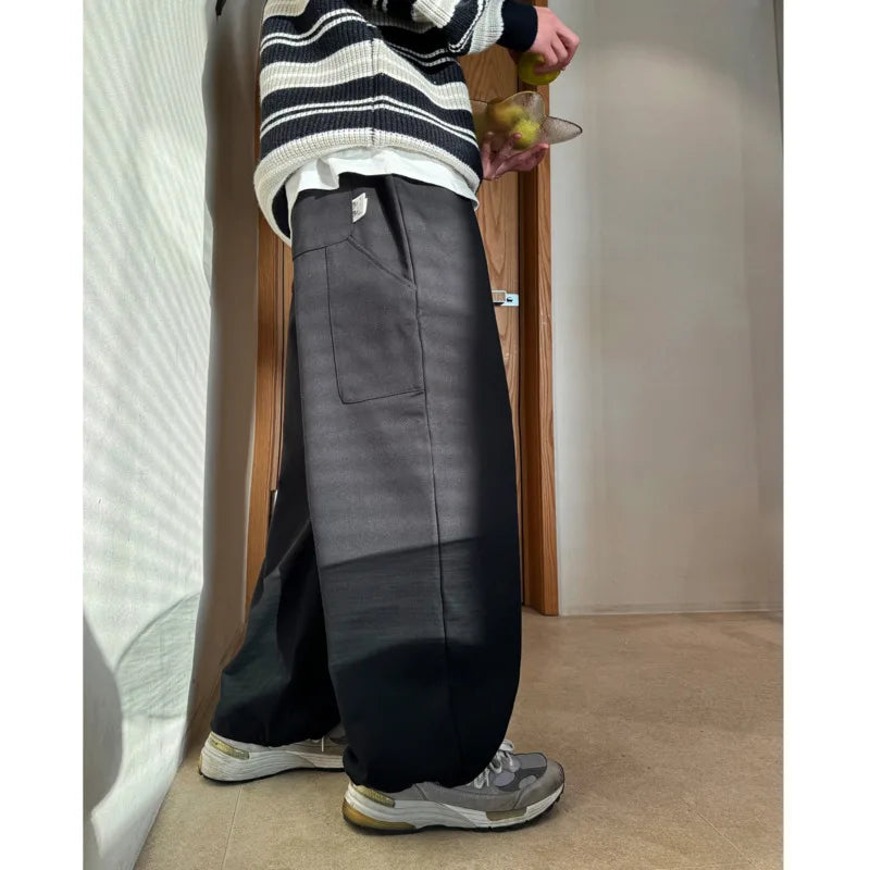 saferido Winter Plush Pants Men Warm Oversized Wide Leg Pants Men Streetwear Korean Loose Thick Sports Pants Mens Joggers Trousers S-XL