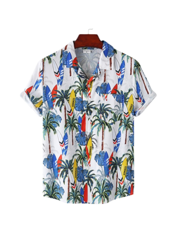 Hawaiian Men's Shirt Short Sleeve Oversized 3D Printing Anime Coconut Tree Pattern Male Clothes Harajuku Tops Summer Fashion