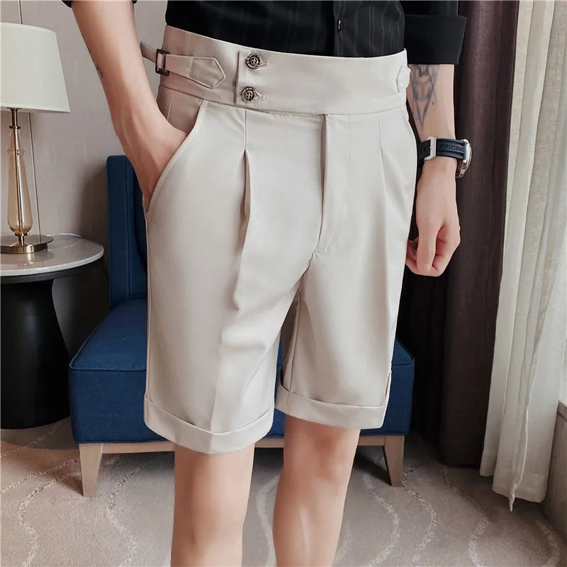 saferido Korean Fashion Shorts Men Streetwear Pleated Shorts Knee Length Work Bottoms Summer Streetwear Cool Bermudas Male Slim Fit