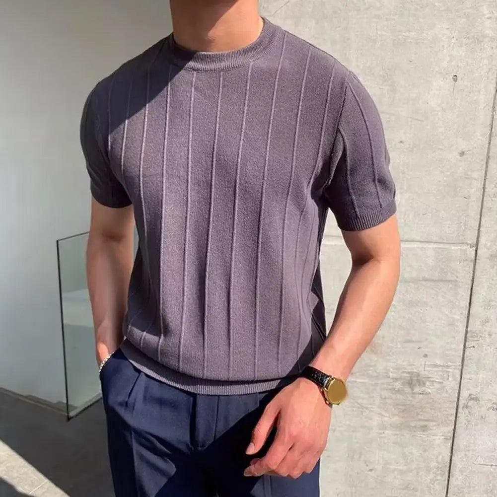 Men Solid Color T-shirt Round Neck Short Sleeve T-shirt Men's Solid Color Slim Fit Summer T-shirt for Fitness Gym Round Neck