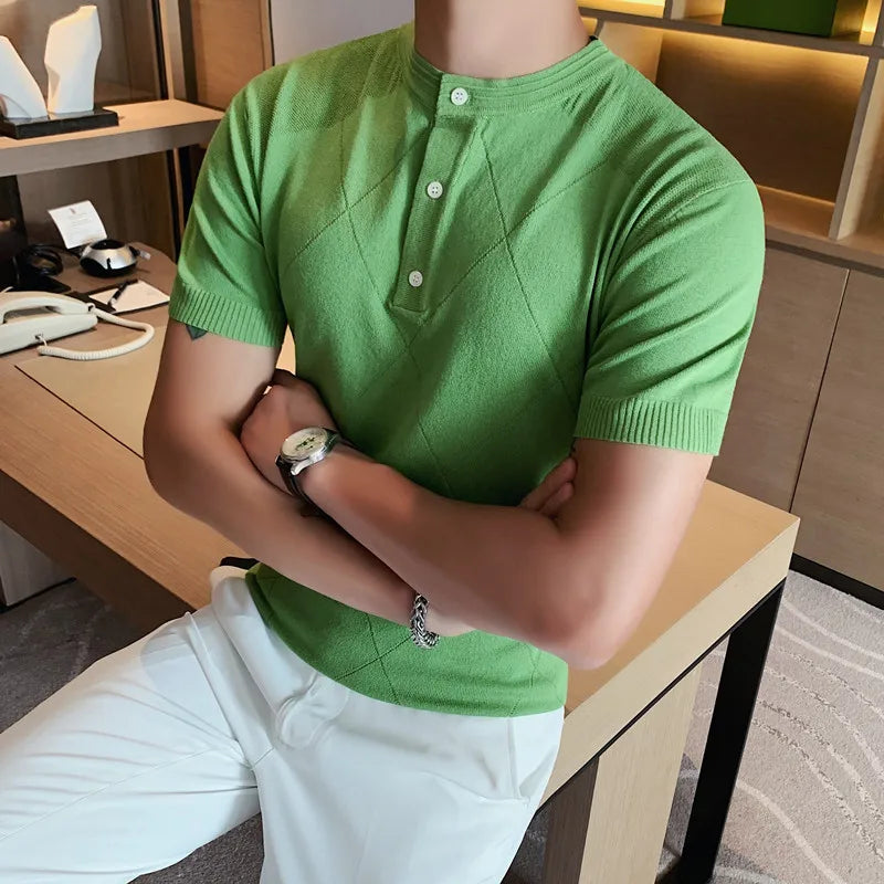 saferido New Fashion Man Ice Silk Knitting Polo Shirt Casual Cotton British Style Slim Men Short Sleeve High Quantity Polo Shirts