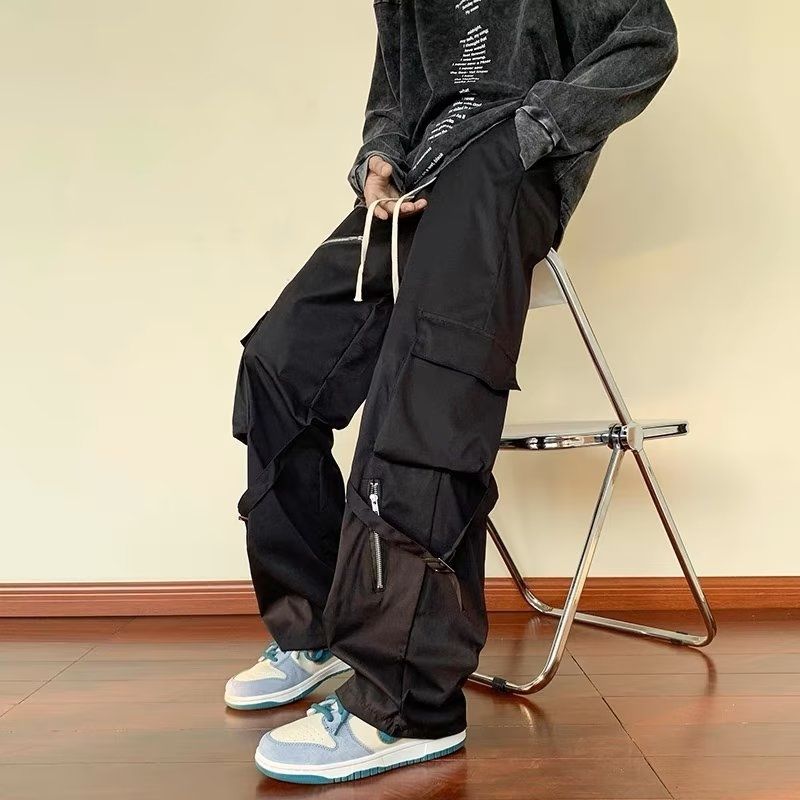 Vintage New Multi-Pocket Loose Straight Overall Ins Tide Brand American Vibe Fenggao Street Men Loose Versatile Assault Mop Pant