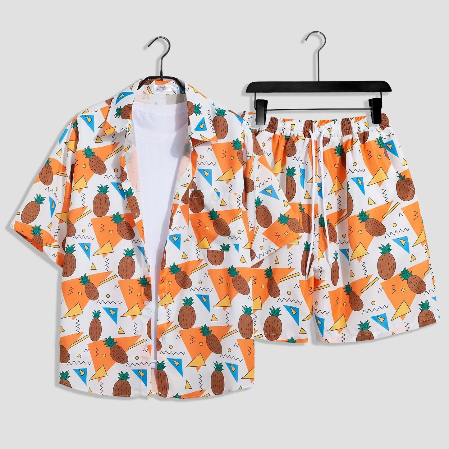 Mens Fashion Print Sets Short Sleeve Shirt+Shorts 2Pcs Suit Loose Summer Casual Beachwear Male Vacation Hawaiian Outfits