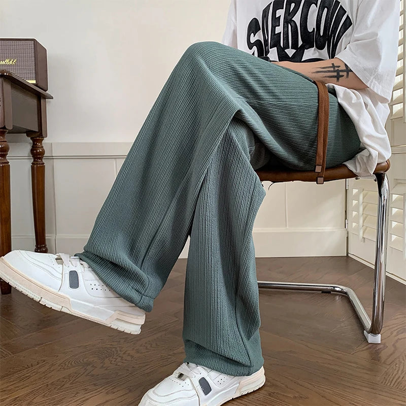 saferido Summer Pleated Pants Men Fashion Oversized Ice Silk Pants Men Streetwear Loose Straight Pants Mens Baggy Trousers M-3XL