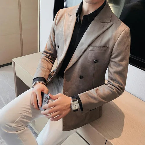 saferido Men's Spring High Quality Suit Male Slim Fit Fashion Double Breasted Buckle Dress Office Blazers Jackets M-4XL