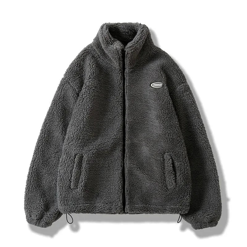 Hip Hop Winter Fleece Fluffy Jacket Streetwear Harajuku Fuzzy Zipper Coat Men Autumn Solid Color Lightweight Jackets Black Beige