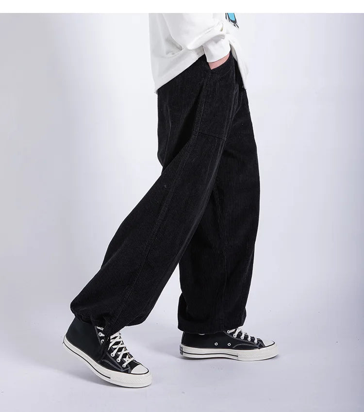 saferido Men Pants Casual Retro Harajuku Ins Fashion Trousers New High Street Baggy Wide-leg Pants All-match Corduroy Unisex Pantalones