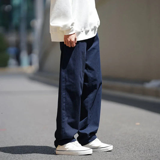 Autumn Cotton Casual Pants Men Fashion 3 Color Straight Pants Men Japanese Streetwear Loose Wide Leg Pants Mens Trousers M-2XL