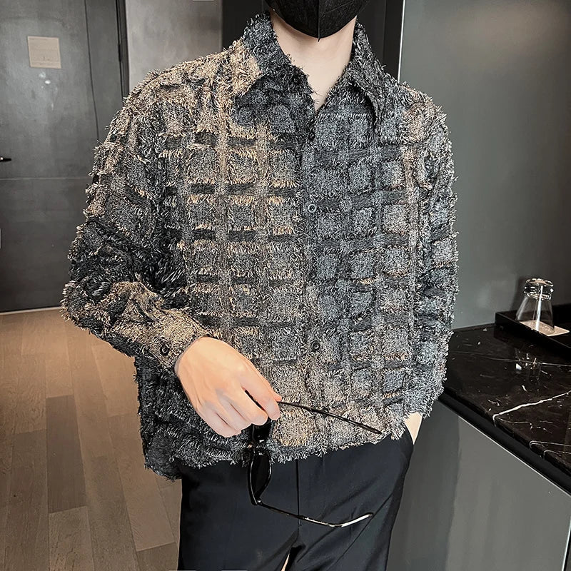 saferido ClothingMen's Spring High Quality Long Sleeve Shirts/Male Loose Plaid Lapel Casual Club Shirts M-2XL