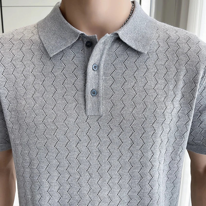 saferido British Style Men's Summer Casual Hollow Out Short Sleeves Polo Shirts/Male Slim Fit Knitting Polo Shirts S-3XL