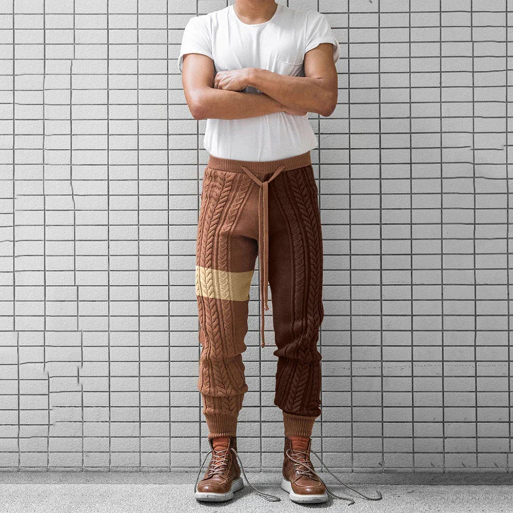 saferido Mens Color Block Casual Knitted Pants Autumn Winter Genderless Fashion Trend American Contrast Color Ribbed Cuff Trousers Unisex