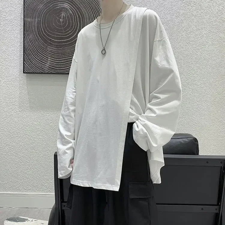 saferido men t-shirts Spring Hong Kong style long sleeve T-shirt Korean handsome loose slit top trend printing oversize man clothes
