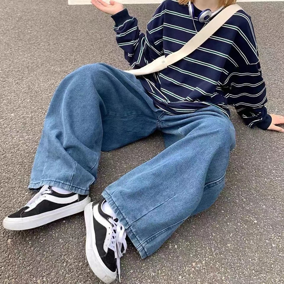 Streetwear multi-pocket jeans cargo pantsLoose Plus Size Wide Leg Pants Japanese Harajuku Casual Denim Pants Men Clothing