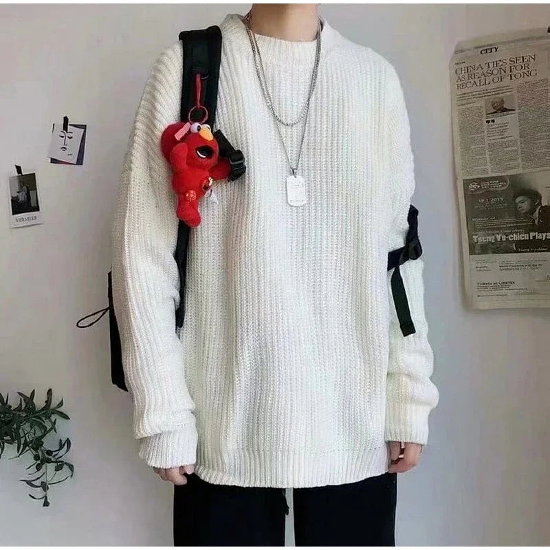 Solid Striped Sweater for Men Autumn Winter Casual O-neck Long Sleeve Pullovers Male Vintage All-match Knitted Jumpers Chic Tops