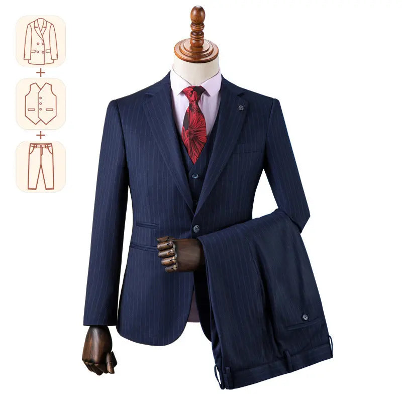 saferido Premium Suit British Striped for Men's Business Formal Dress, Wedding, and Groom, Slim-fit Coat Vest & Pants