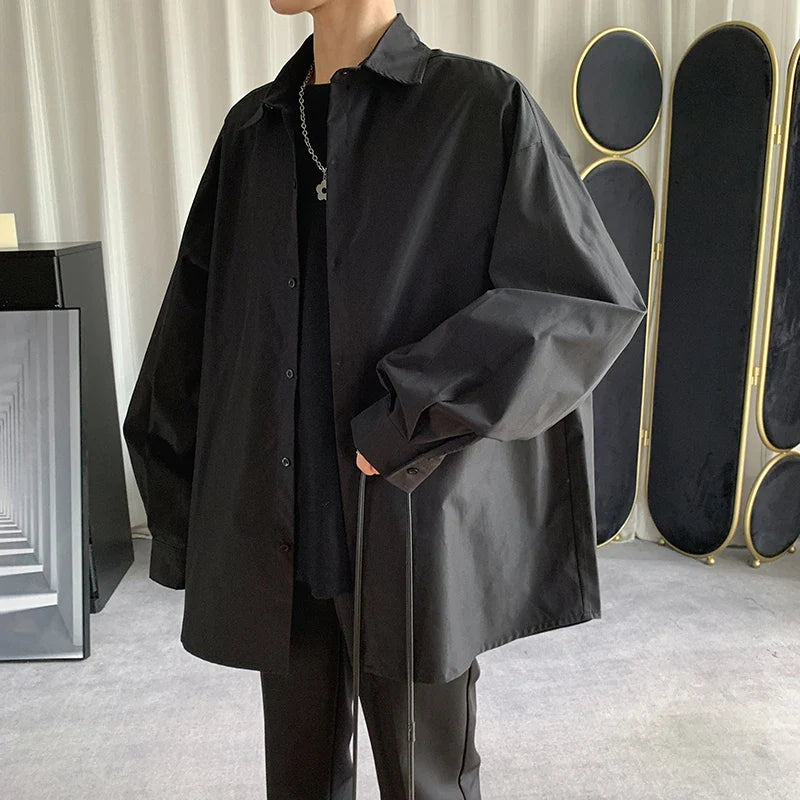 Solid Shirts Turn-down Collar Leisure Long Sleeve All-match Simple Korean Loose Single Breasted Comfortable Daily Men's Clothing
