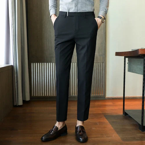 saferido British Style Business Formal Wear Suit Pant Men Clothing Simple Slim Fit Casual Office Trousers Straight Pantalones Hombre