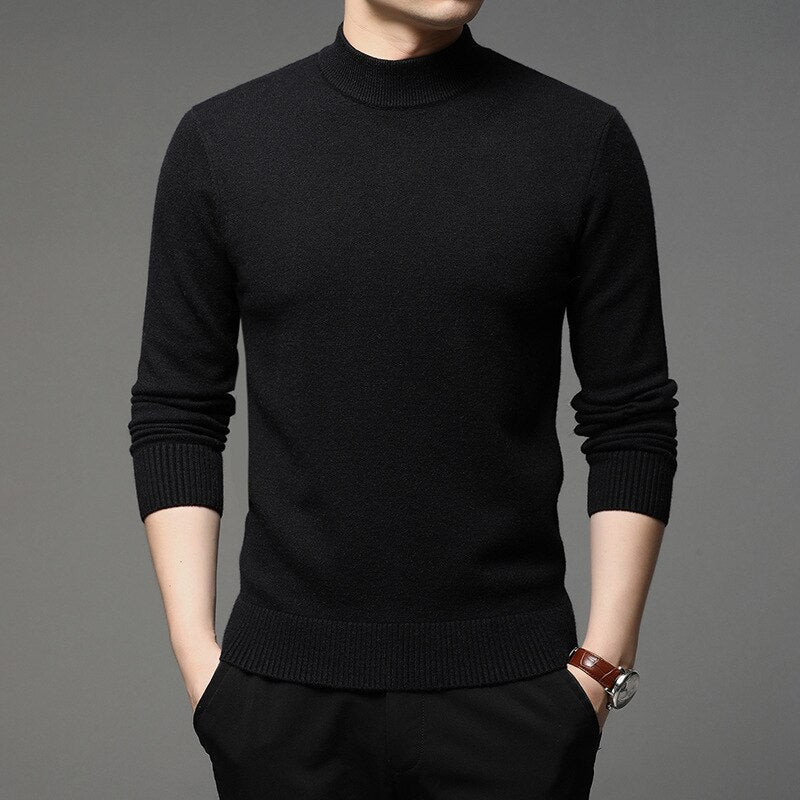 Autumn and Winter New Men Turtleneck Pullover Sweater Fashion Solid Color Thick and Warm Bottoming Shirt Male Brand Clothes
