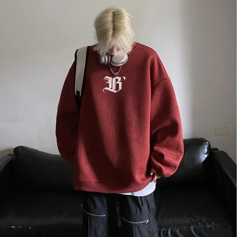 saferido High Street Men Sweatshirt Angel Wing Graphic Printed Gothic Style Pullover Sweatshirts Oversize Baggy Hip Hop Round Neck Hoodie