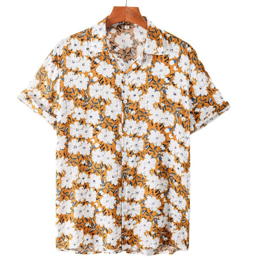 Summer Men's Clothing Plant Stripe Printing Casual Fashion Seaside Holiday Loose Short Sleeve Tops Mens Hawaii Shirts For Men